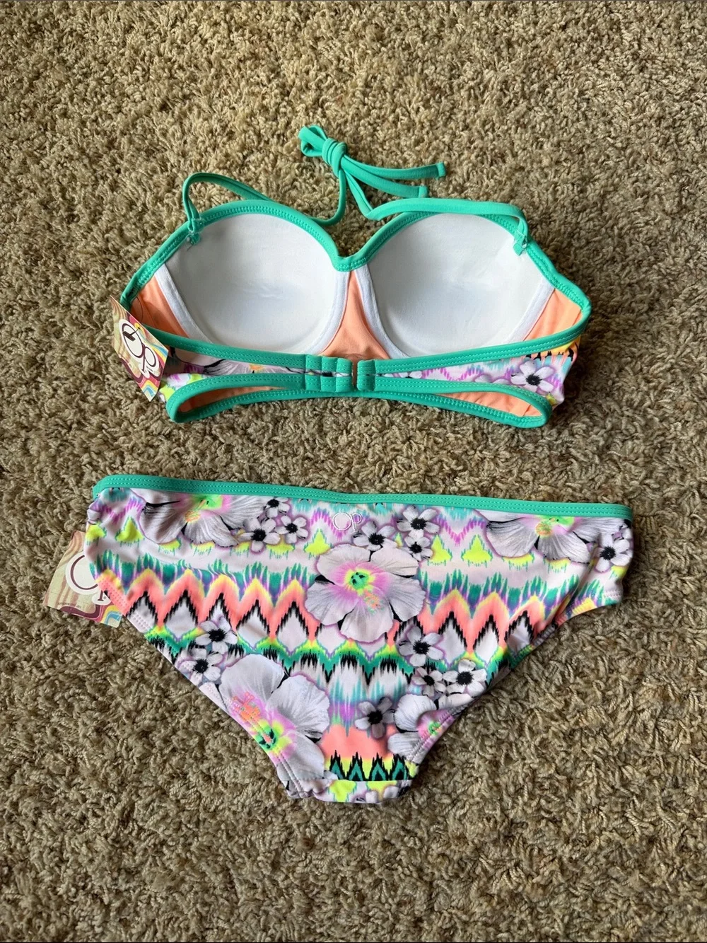 OP Women’s Floral Aztec Bikini in Coral & Mint